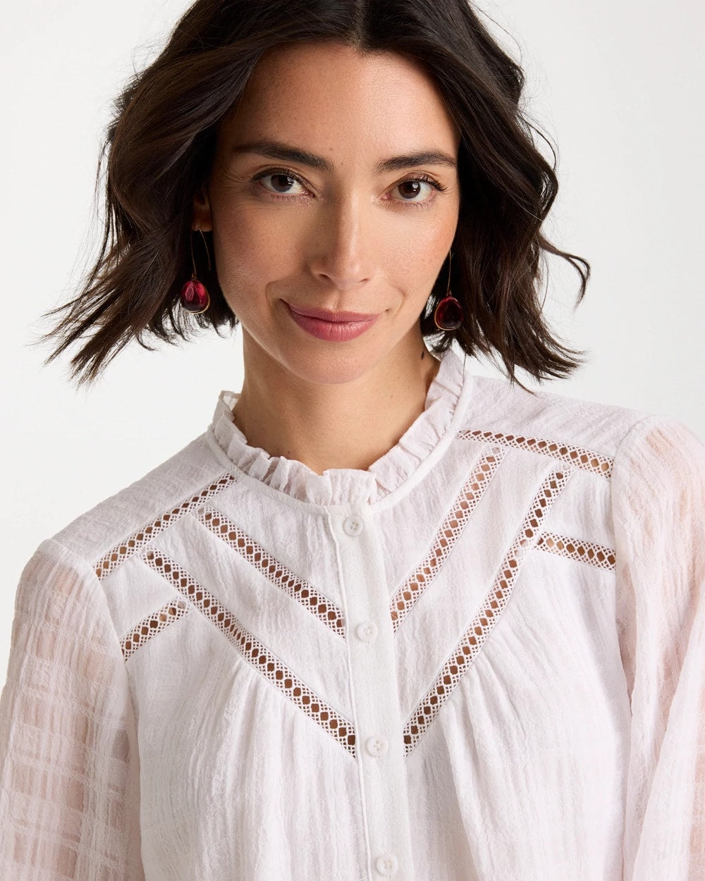 Chico's Customer Favorite | Cutwork Trim Chiffon Blouse