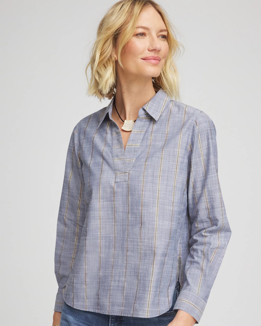 Chico's Recommended | Chambray Striped Soft Popover