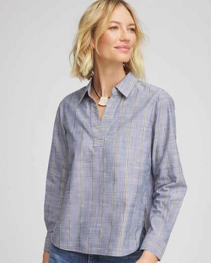 Chico's Recommended | Chambray Striped Soft Popover