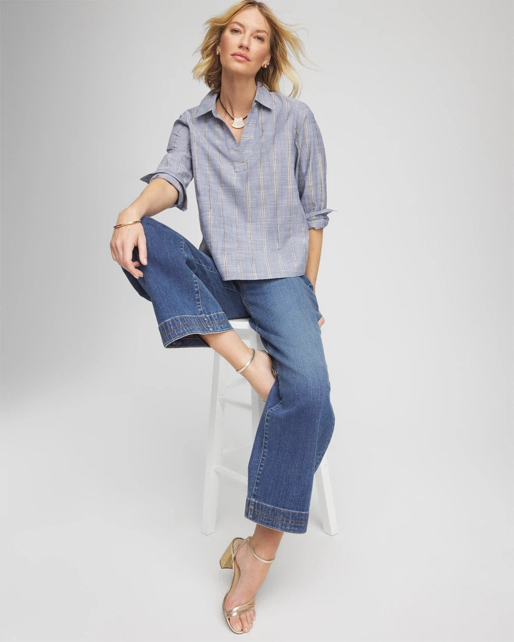Chico's Recommended | Chambray Striped Soft Popover