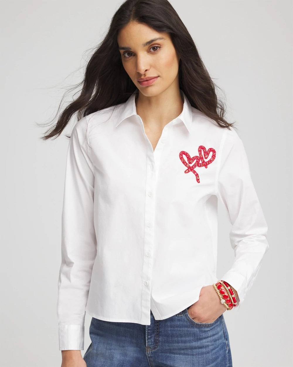 Chico's Best Price | Crystal Heart Poplin Shirt
