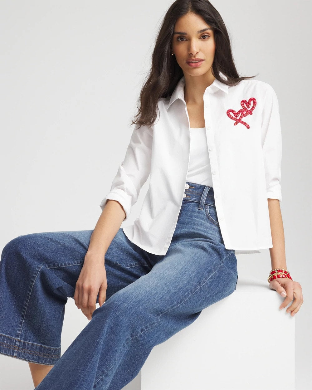 Chico's Best Price | Crystal Heart Poplin Shirt