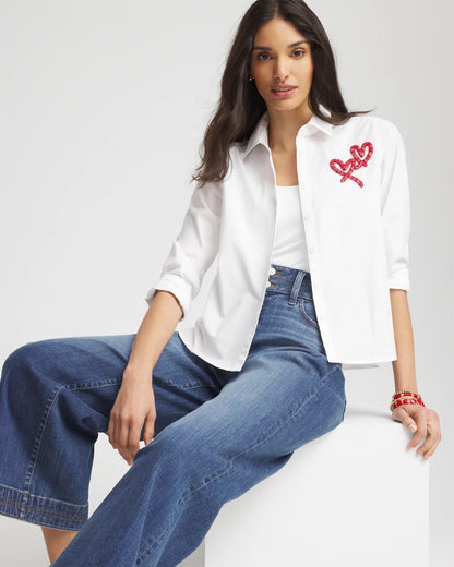 Chico's Best Price | Crystal Heart Poplin Shirt