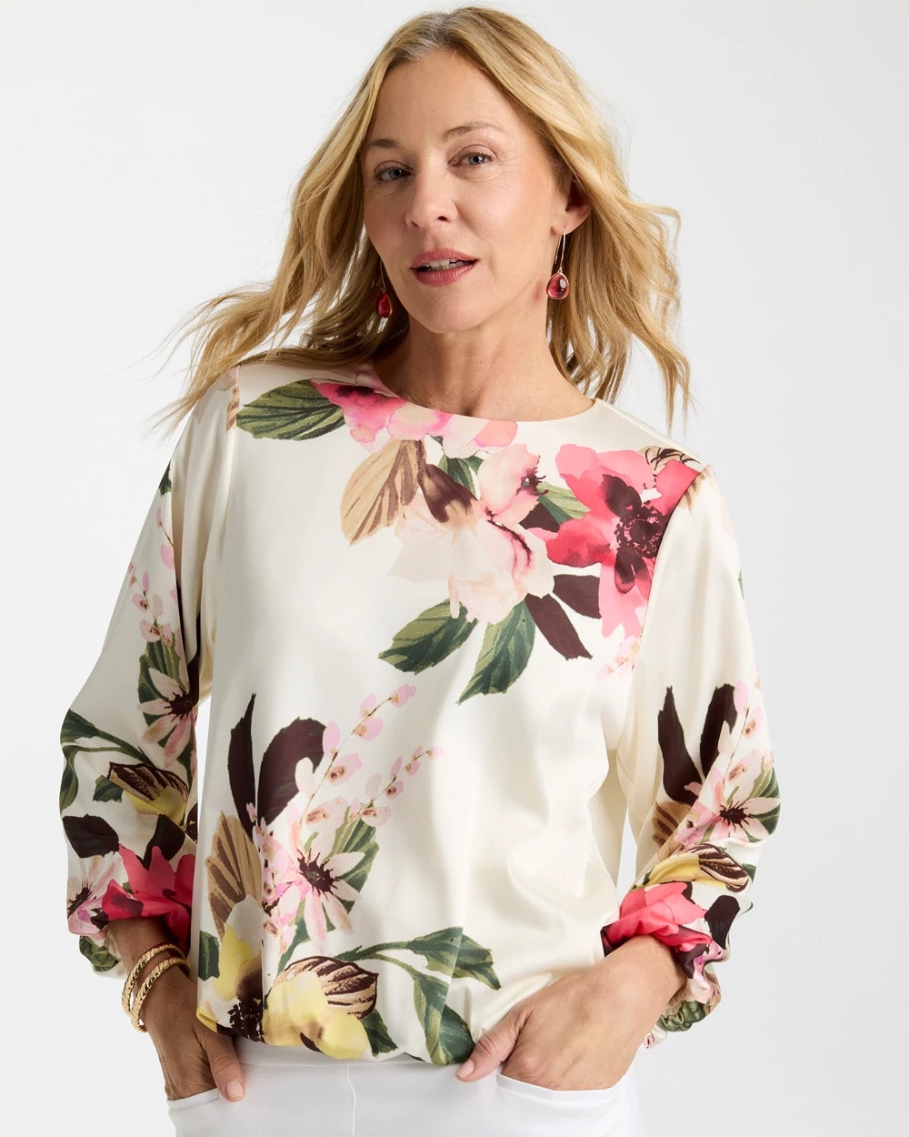 Chico's Trusted | Crewneck Satin Bubble Hem Top