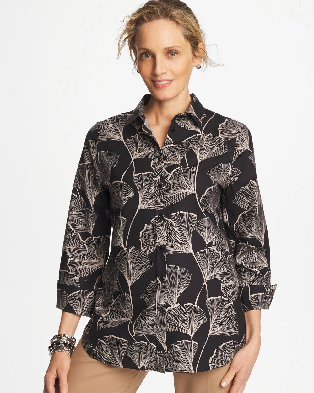 Chico's Essential | No Iron™ Stretch Ginkgo Glory Shirt
