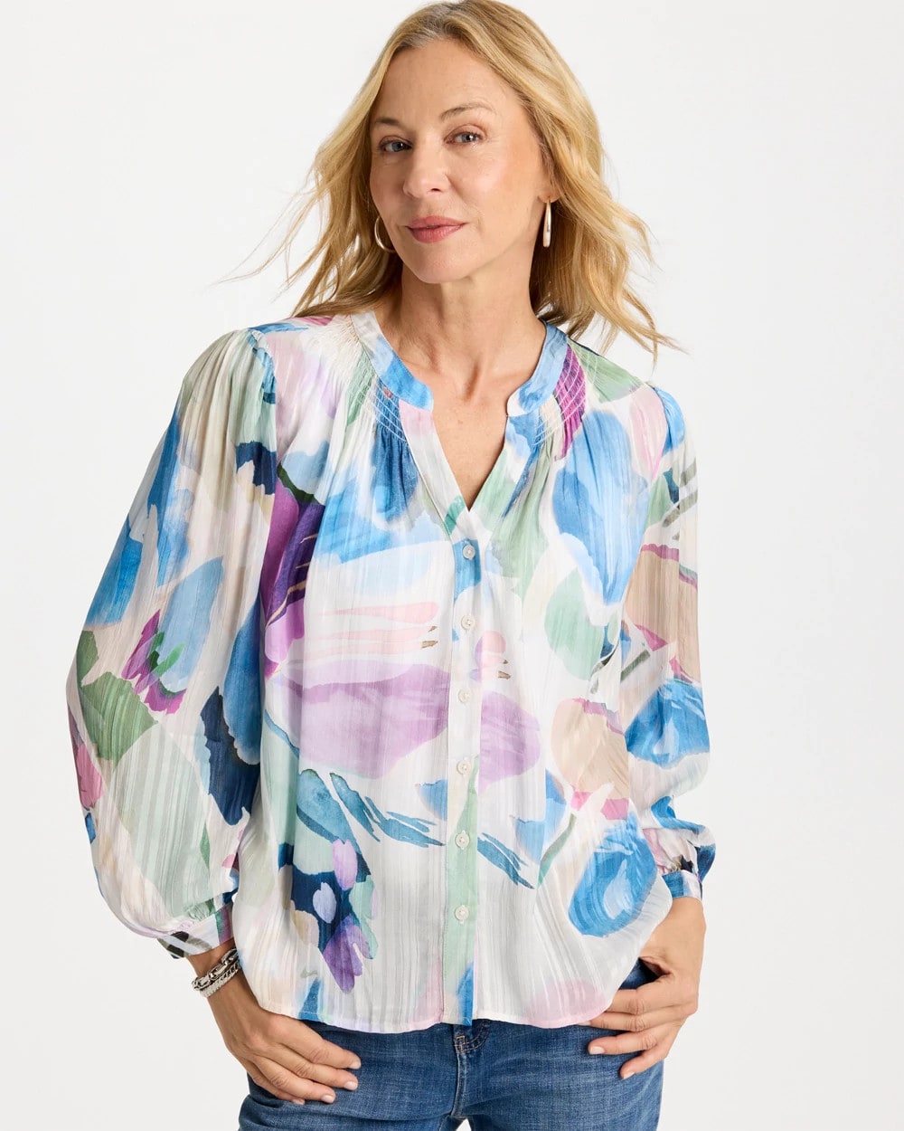 Chico's Discount | Blur Geo Button Front Blouse