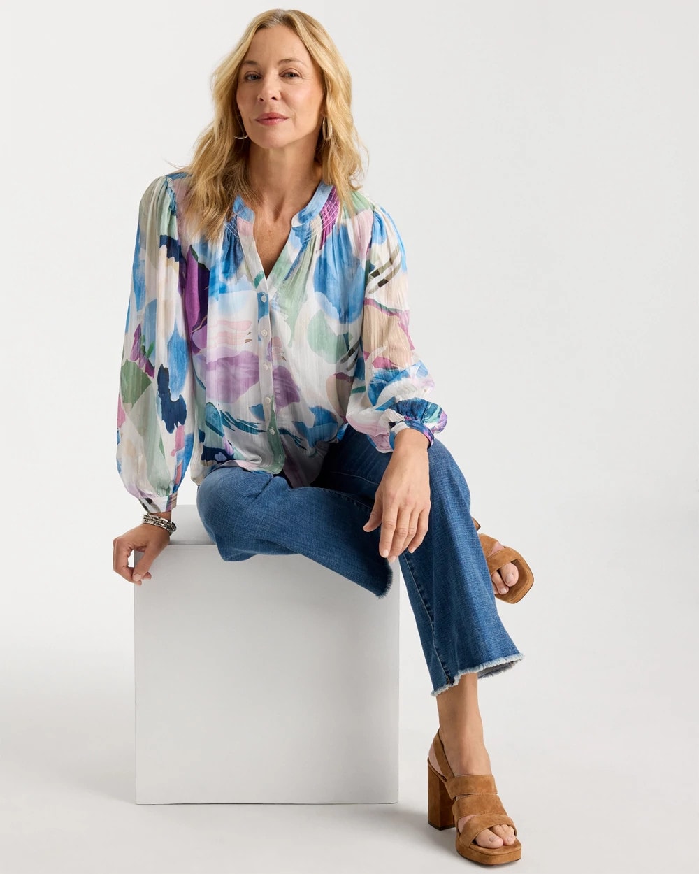 Chico's Discount | Blur Geo Button Front Blouse