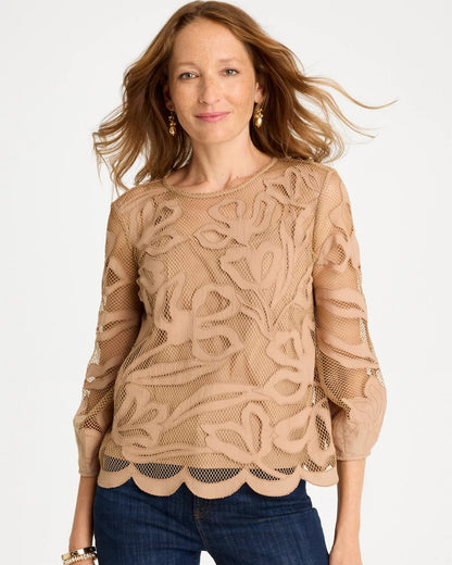 Chico's Smart Buy | Floral-Motif Mesh 3/4 Sleeve Top