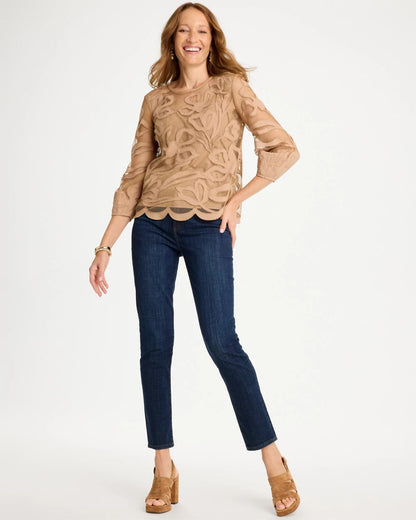 Chico's Smart Buy | Floral-Motif Mesh 3/4 Sleeve Top