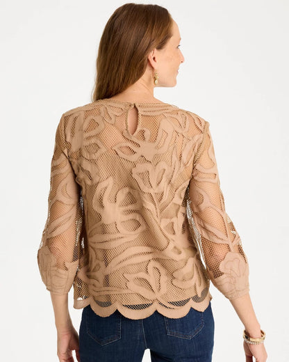 Chico's Smart Buy | Floral-Motif Mesh 3/4 Sleeve Top