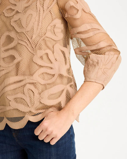 Chico's Smart Buy | Floral-Motif Mesh 3/4 Sleeve Top