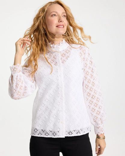 Chico's Classic | Lace Ruffle Neck Blouse