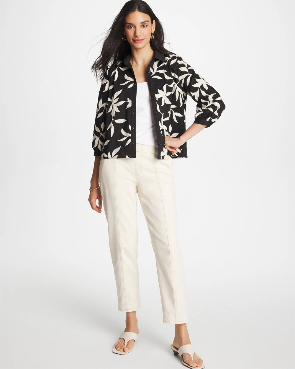 Chico's New | Embroidered Cropped Collared Shirt