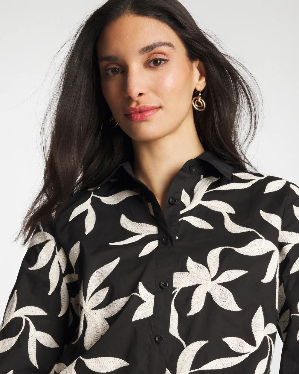 Chico's New | Embroidered Cropped Collared Shirt