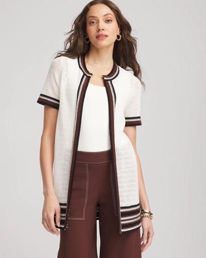 Chico's Premium | Pointelle High-Style Short-Sleeve Cardigan