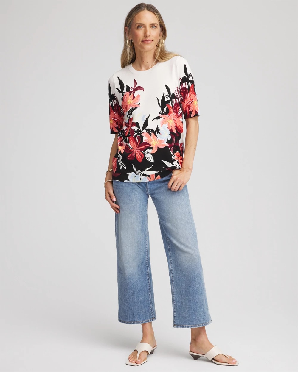 Chico's New | Floral Print Crewneck Sweater