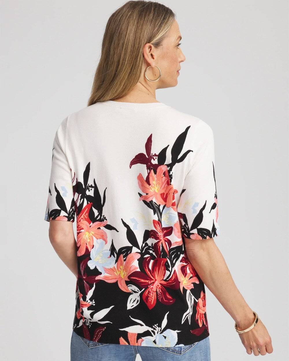 Chico's New | Floral Print Crewneck Sweater