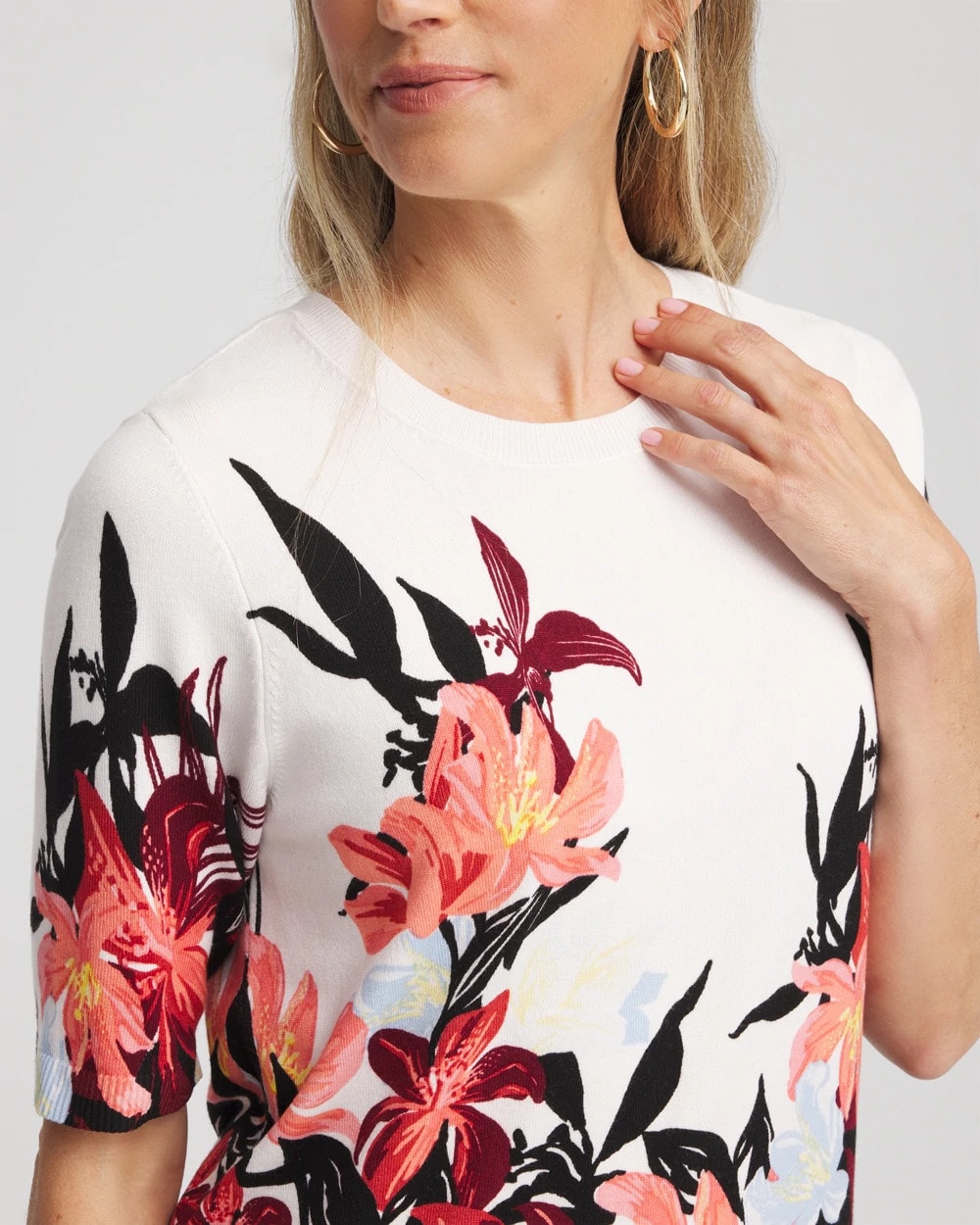 Chico's New | Floral Print Crewneck Sweater