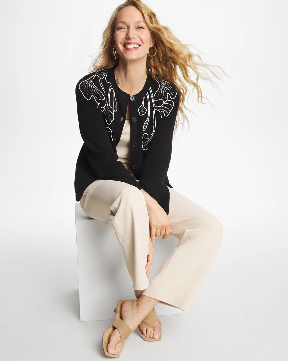 Chico's Classic | Embroidered Crewneck Cardigan Jacket