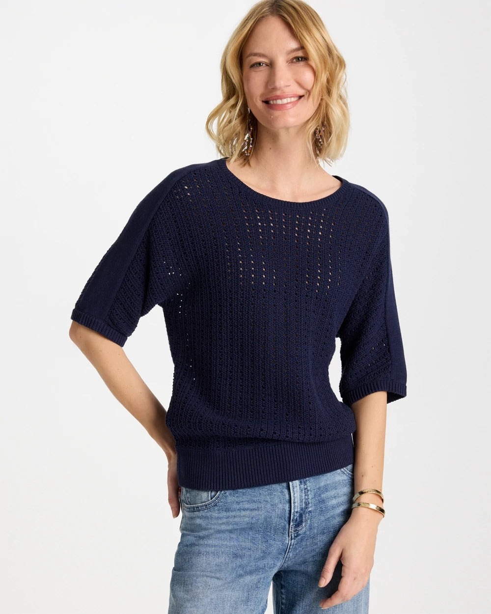 Chico's Signature | Pointelle Crewneck Pullover Sweater