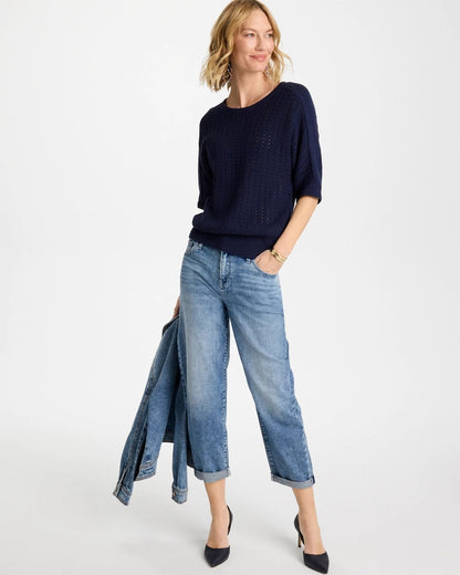 Chico's Signature | Pointelle Crewneck Pullover Sweater