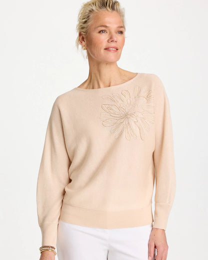 Chico's Great Value | Embroidered 3/4 Sleeve Sweater