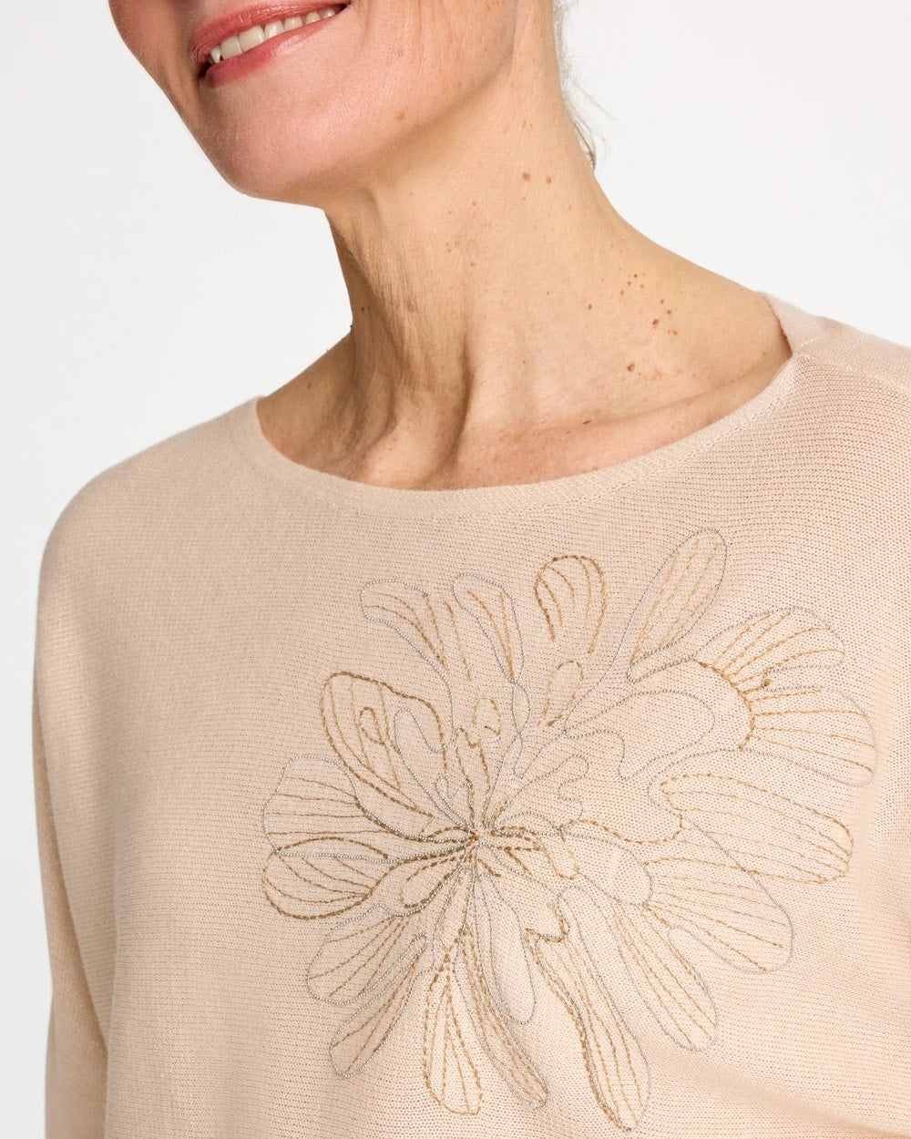 Chico's Great Value | Embroidered 3/4 Sleeve Sweater