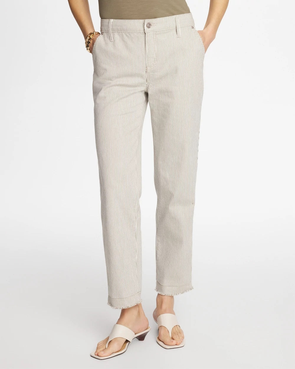 Chico's Great Value | Stripe Girlfriend Straight Ankle Jeans