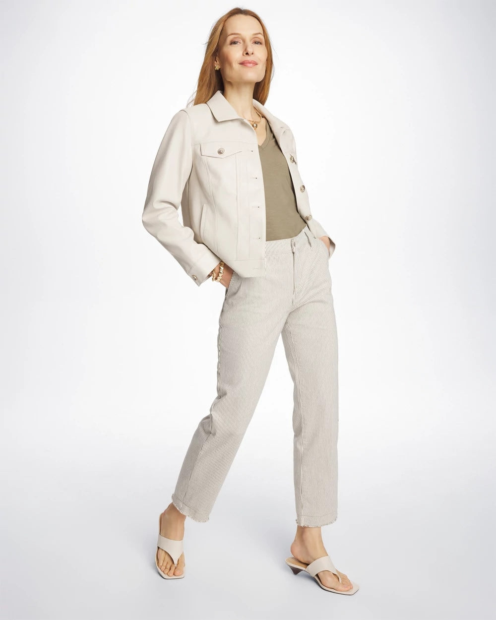 Chico's Great Value | Stripe Girlfriend Straight Ankle Jeans