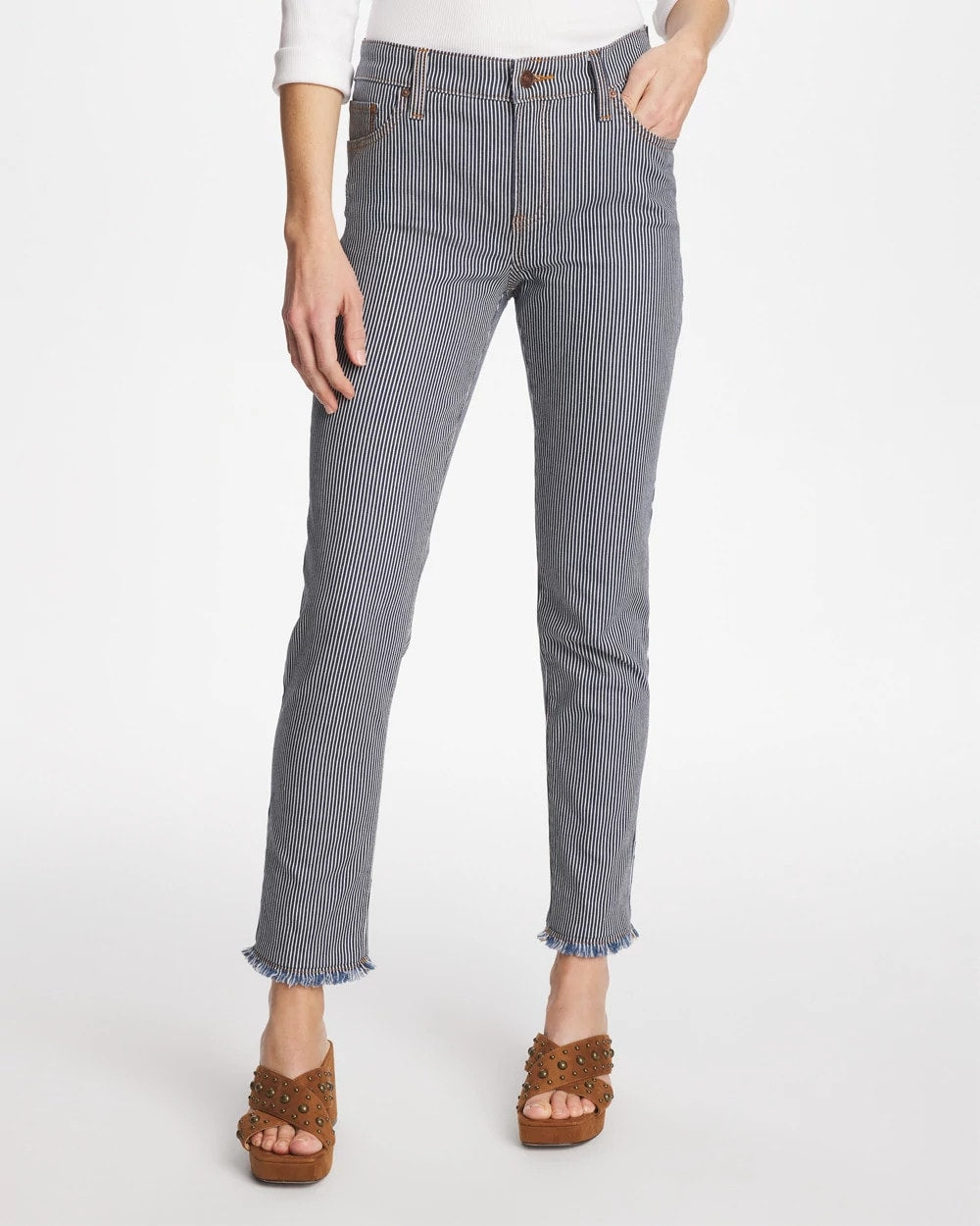 Chico's New | Pinnacle Stripe Girlfriend Ankle Jeans