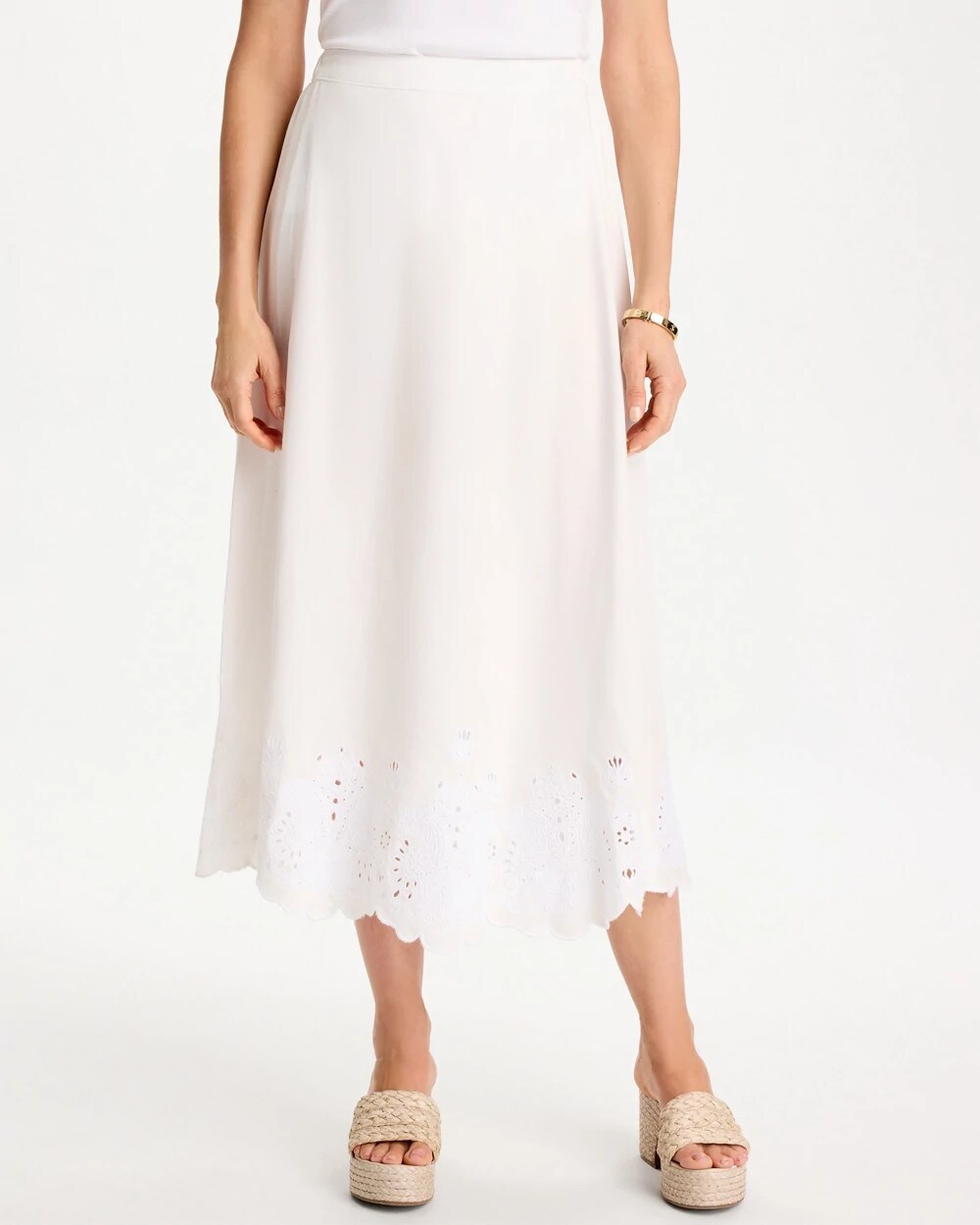 Chico's Customer Favorite | Alabaster Twill Embroidered Hem Skirt