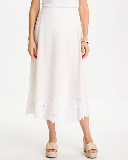 Chico's Customer Favorite | Alabaster Twill Embroidered Hem Skirt
