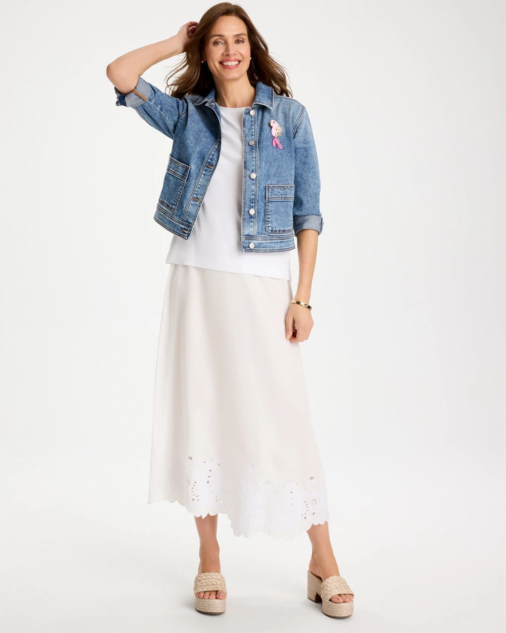 Chico's Customer Favorite | Alabaster Twill Embroidered Hem Skirt