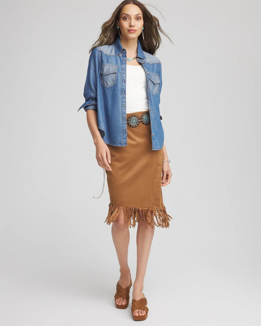Chico's Recommended | Suede Fringed Asymmetrical Skirt
