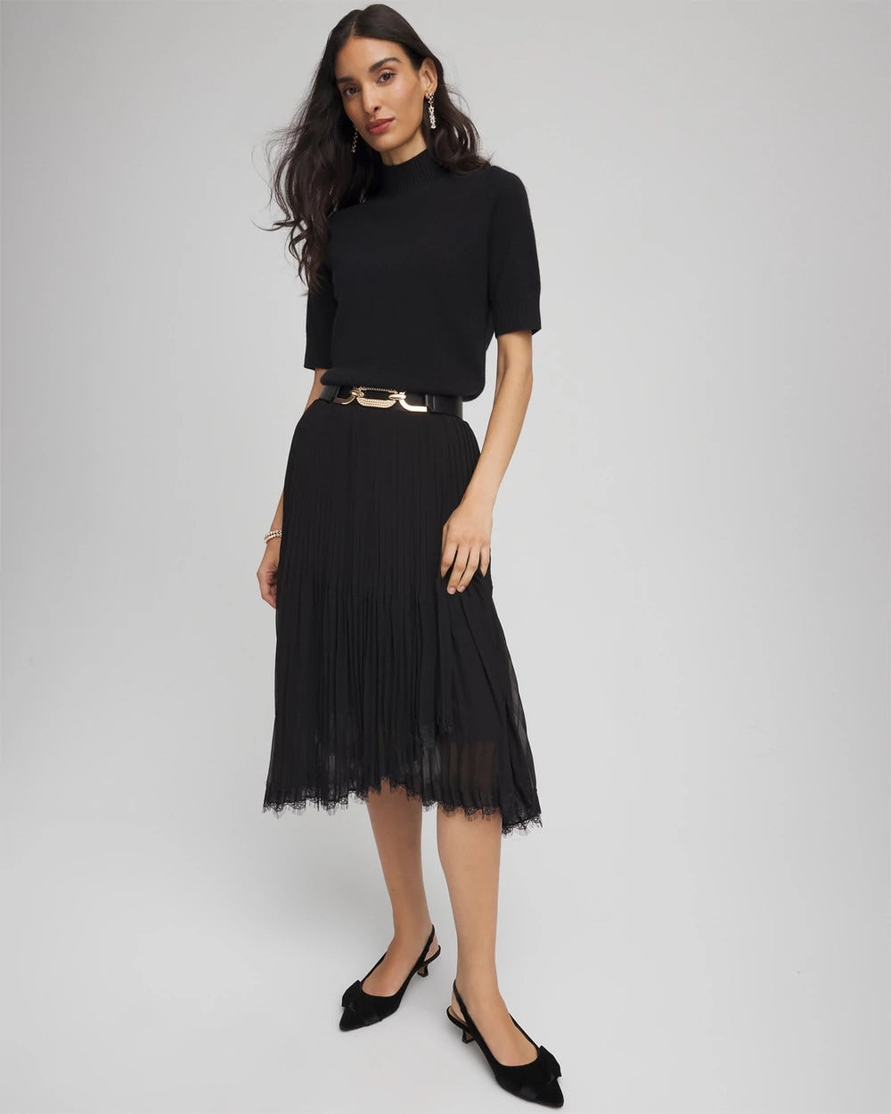 Chico's Smart Buy | Pleated Lace Hem Midi Skirt