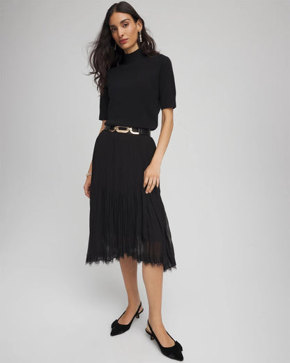 Chico's Smart Buy | Pleated Lace Hem Midi Skirt