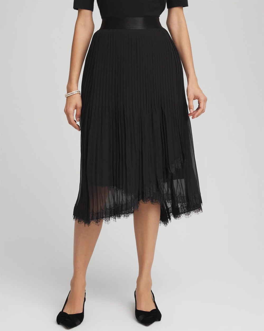 Chico's Smart Buy | Pleated Lace Hem Midi Skirt