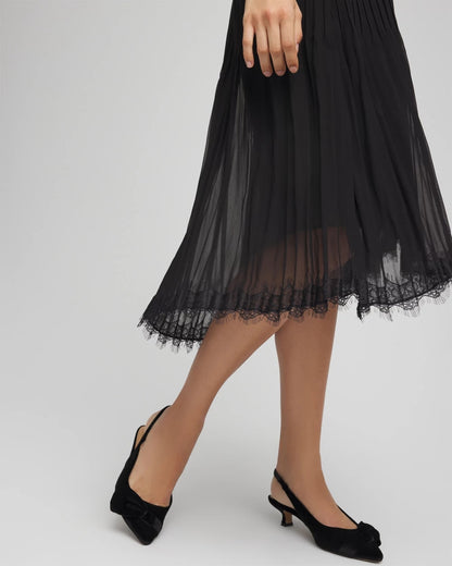 Chico's Smart Buy | Pleated Lace Hem Midi Skirt