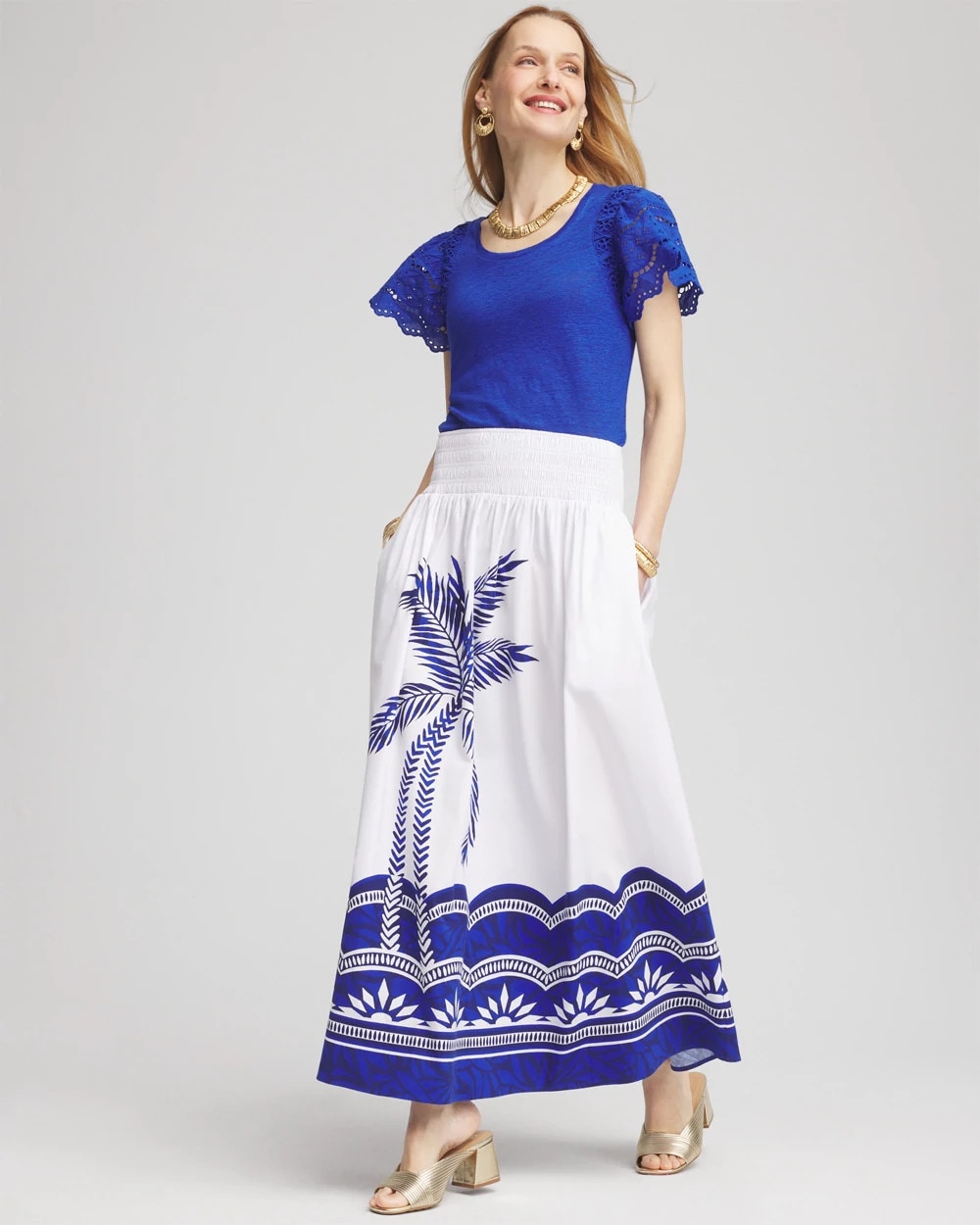 Chico's Exclusive | Tropical Smocked Waist Pull-On Skirt