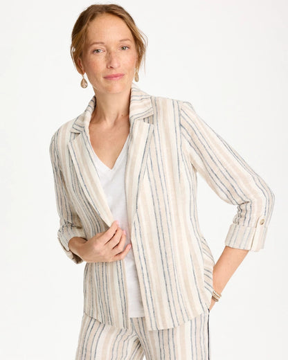 Chico's Latest | Striped Linen Roll Sleeve Blazer