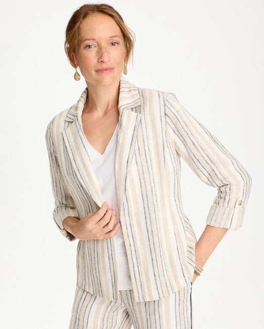 Chico's Latest | Striped Linen Roll Sleeve Blazer