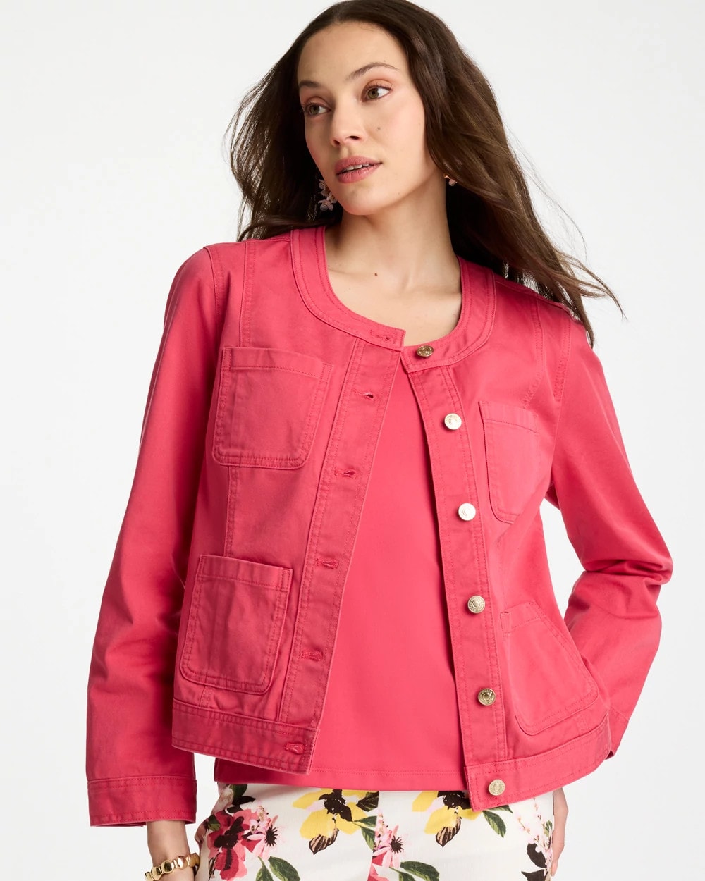 Chico's Hot Sale | Collarless Twill Box Jacket