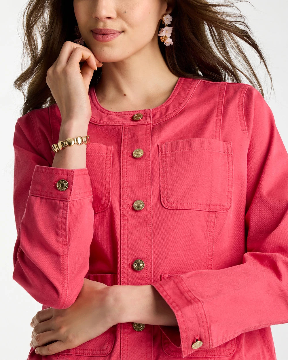 Chico's Hot Sale | Collarless Twill Box Jacket