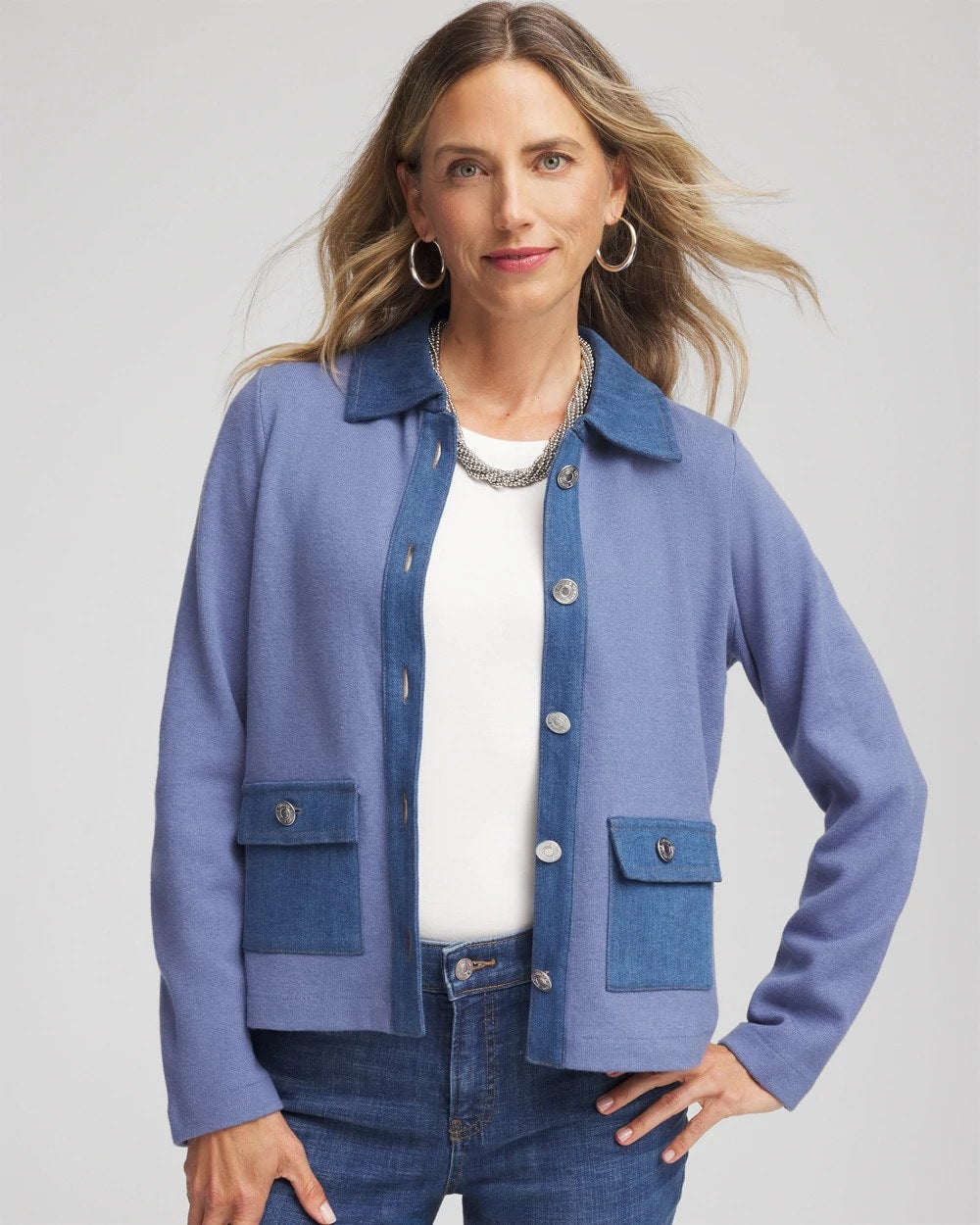 Chico's Everyday | Denim Colorblock Marl Shirt Jacket