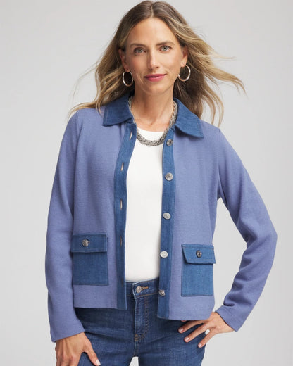 Chico's Everyday | Denim Colorblock Marl Shirt Jacket