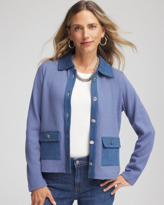 Chico's Everyday | Denim Colorblock Marl Shirt Jacket