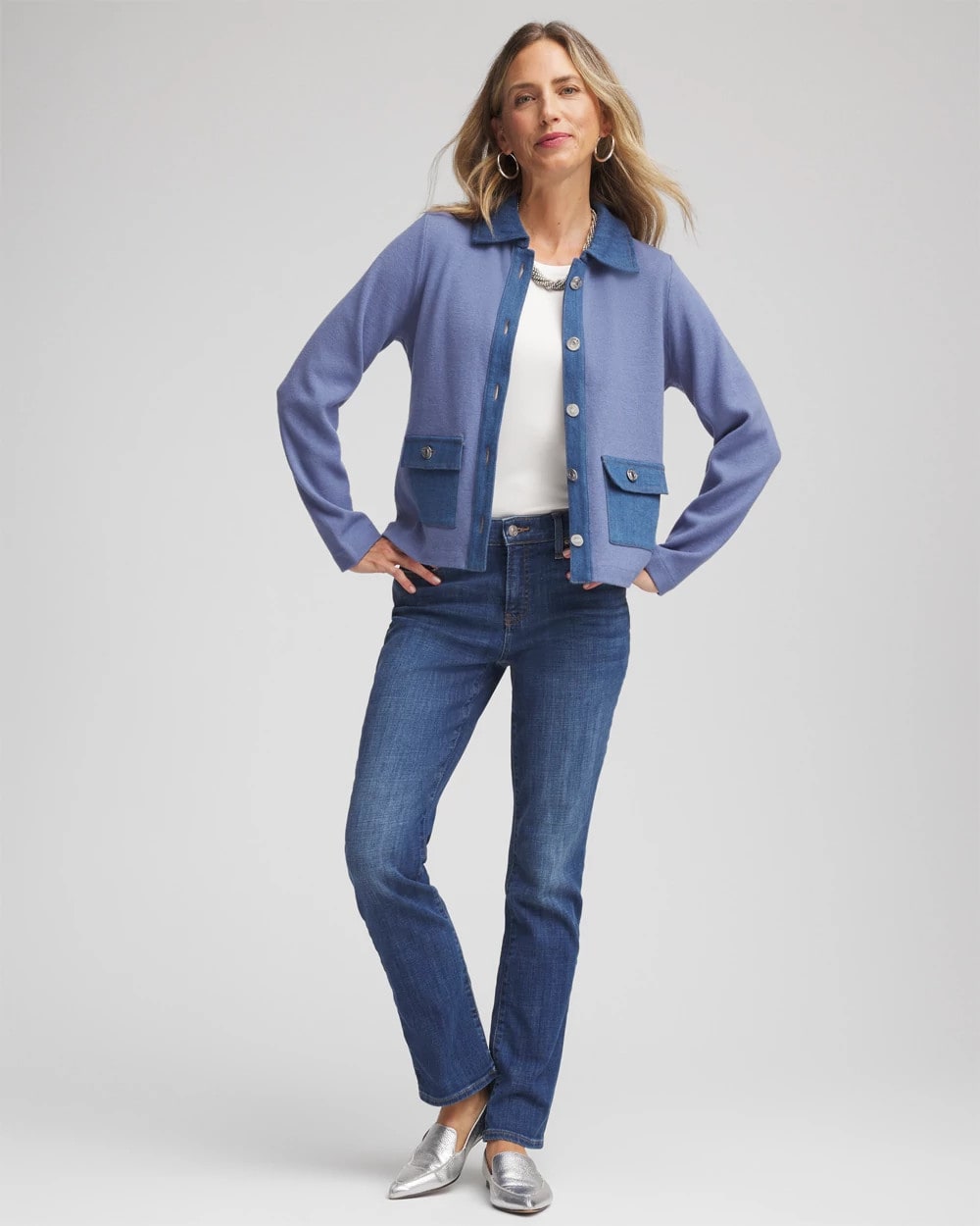 Chico's Everyday | Denim Colorblock Marl Shirt Jacket
