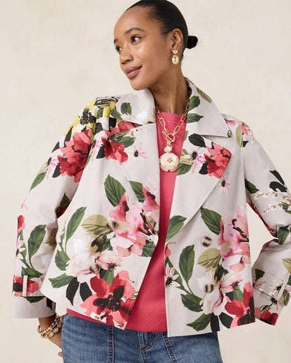 Chico's Signature | Cotton-Stretch Floral Trench Coat