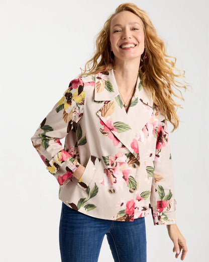 Chico's Signature | Cotton-Stretch Floral Trench Coat