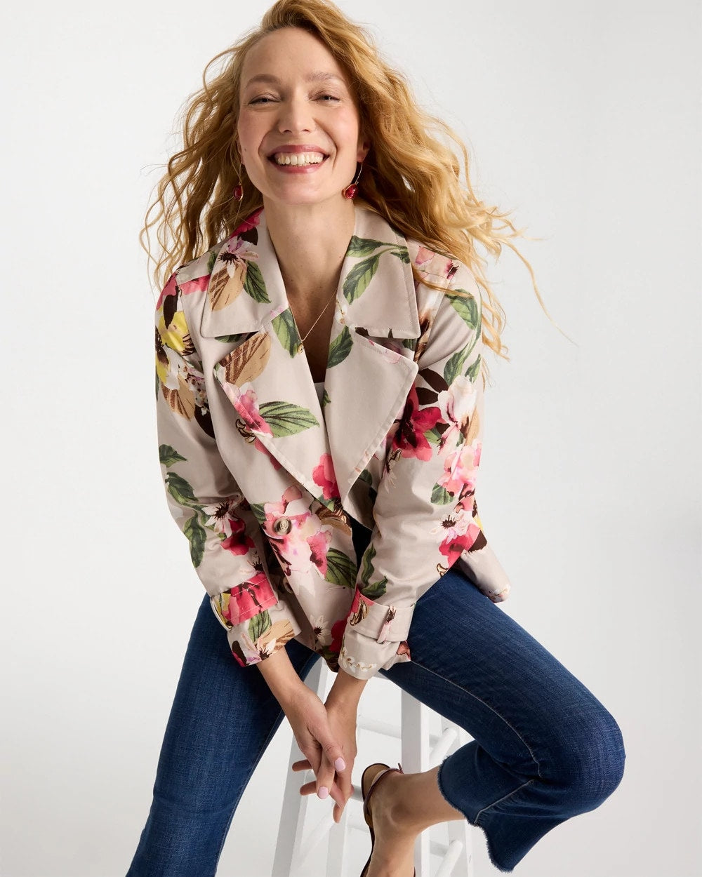 Chico's Signature | Cotton-Stretch Floral Trench Coat
